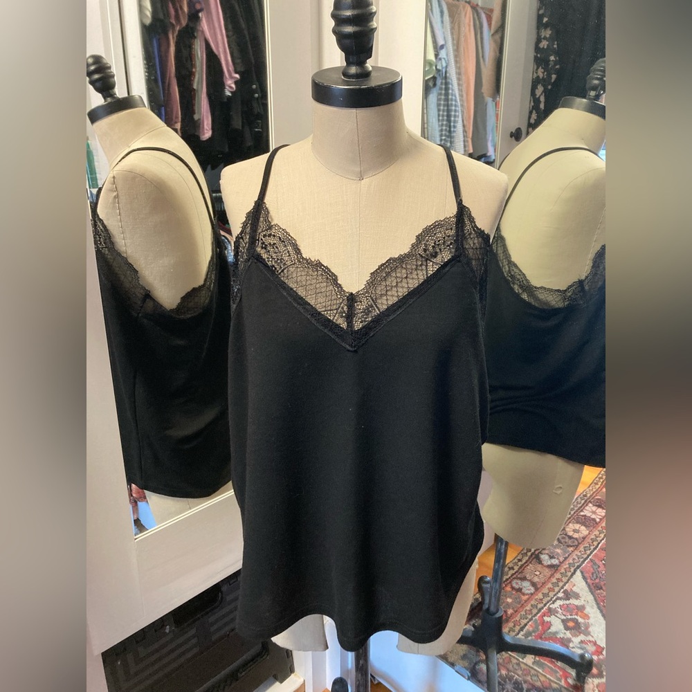 SHEIN Black Lace Trim Cami Top, Size Large